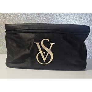 Victoria's Secret Black VS Logo Pink Makeup‎ Cosmetic Toiletry Vanity Bag NWOT